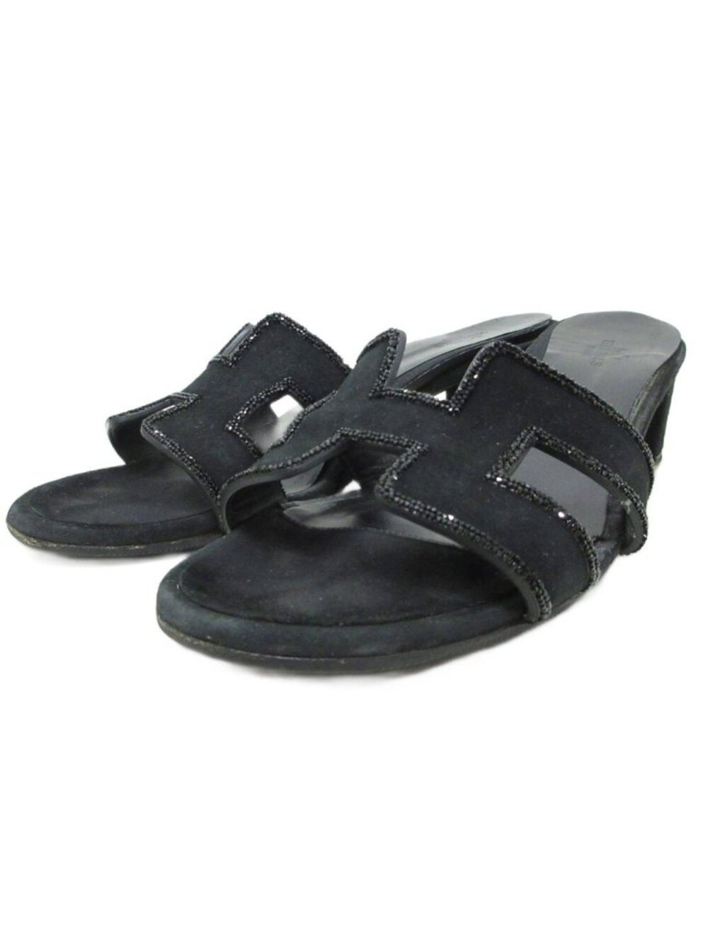 Hermes Oasis Oran Logo Sandals Bijou Rhinestone 38.5 Black